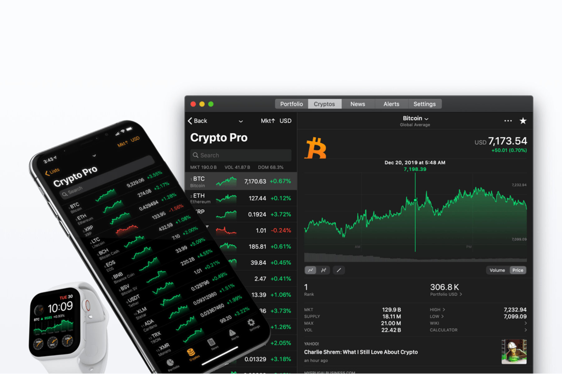 A collection of cryptocurrency assets displayed on various electronic devices
