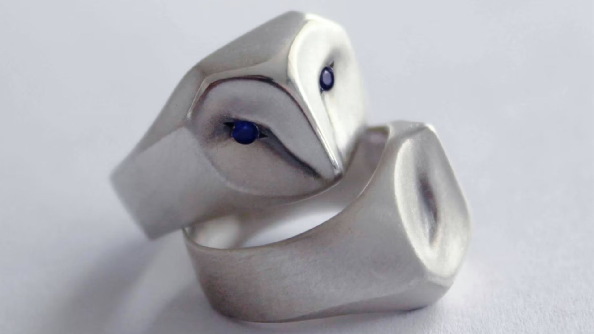 Owl Ring With Blue Sapphire Eyes Barn