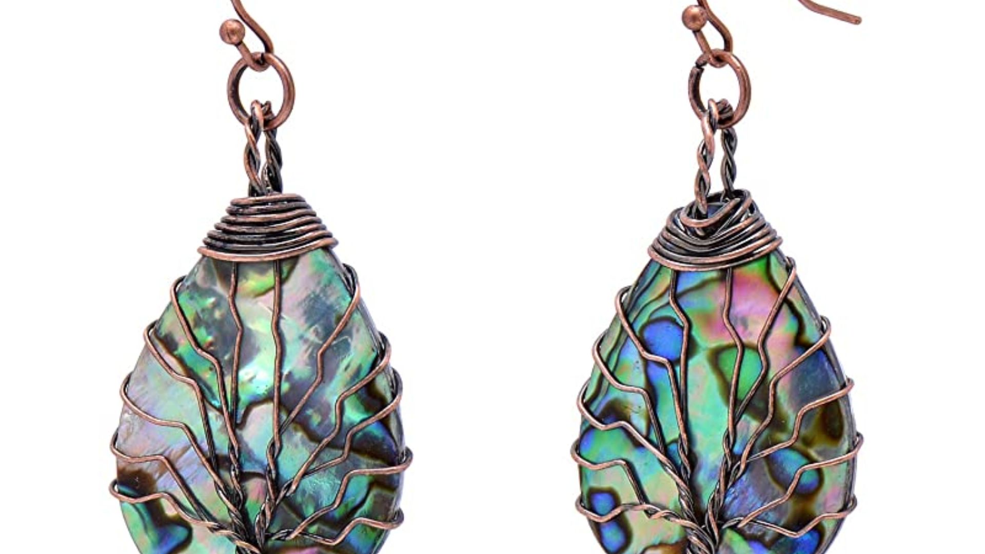Tree of Life Hand Wrapped Sea Abalone Shell Earrings