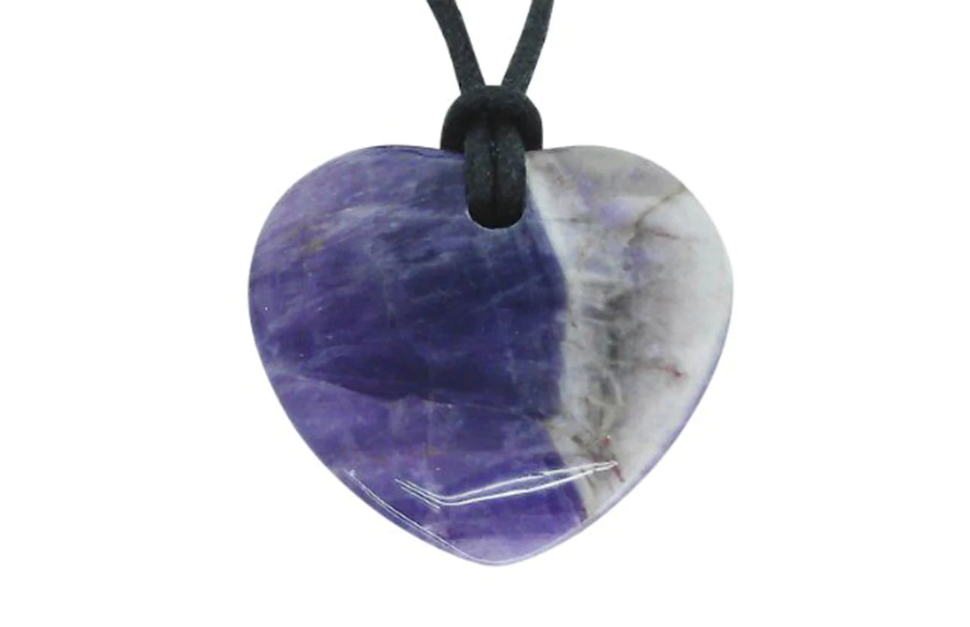 Amethyst heart with thick black lace attached to it