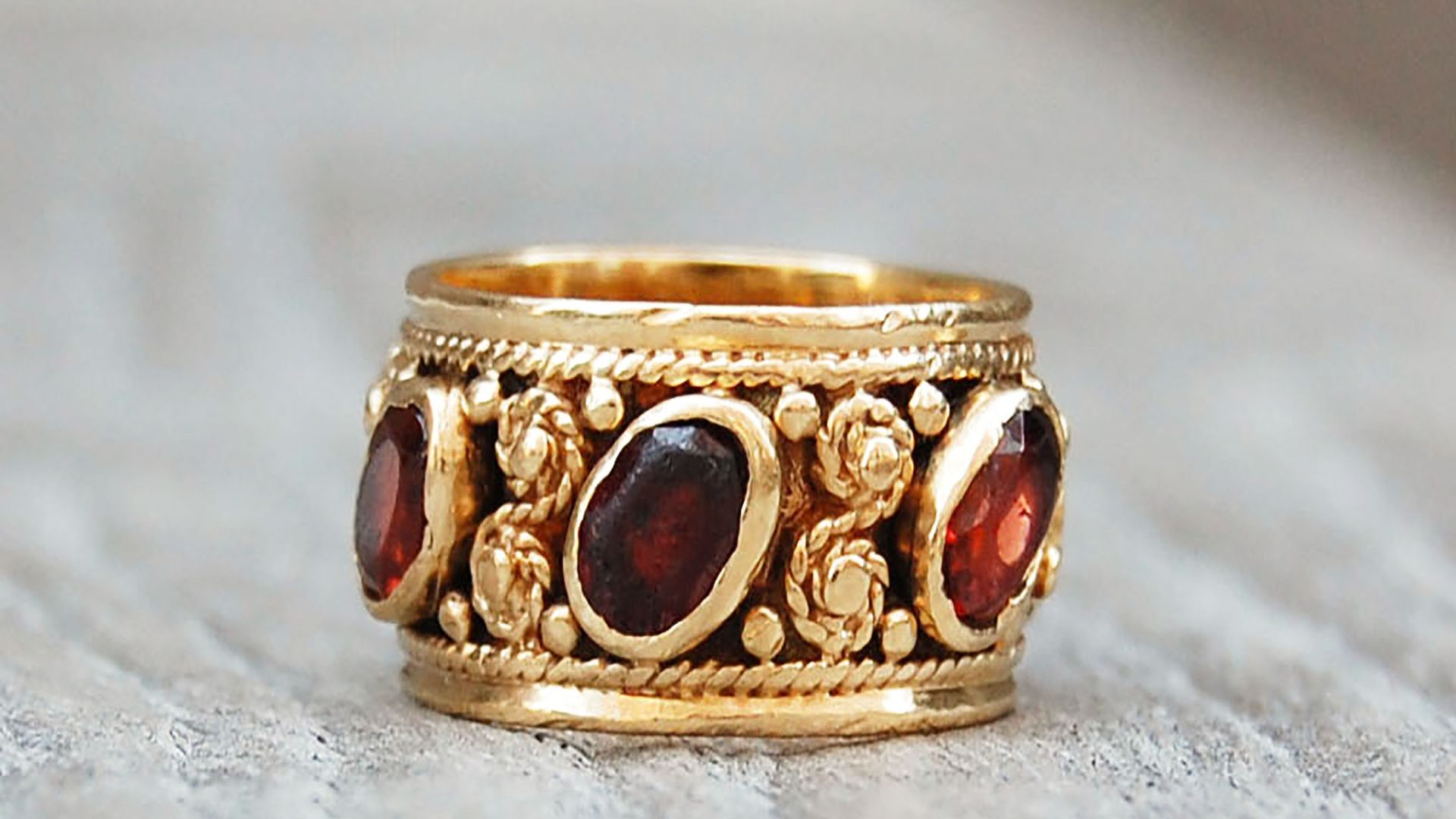 Vintage Baroque Style Gold Ring with Garnet Embellishments