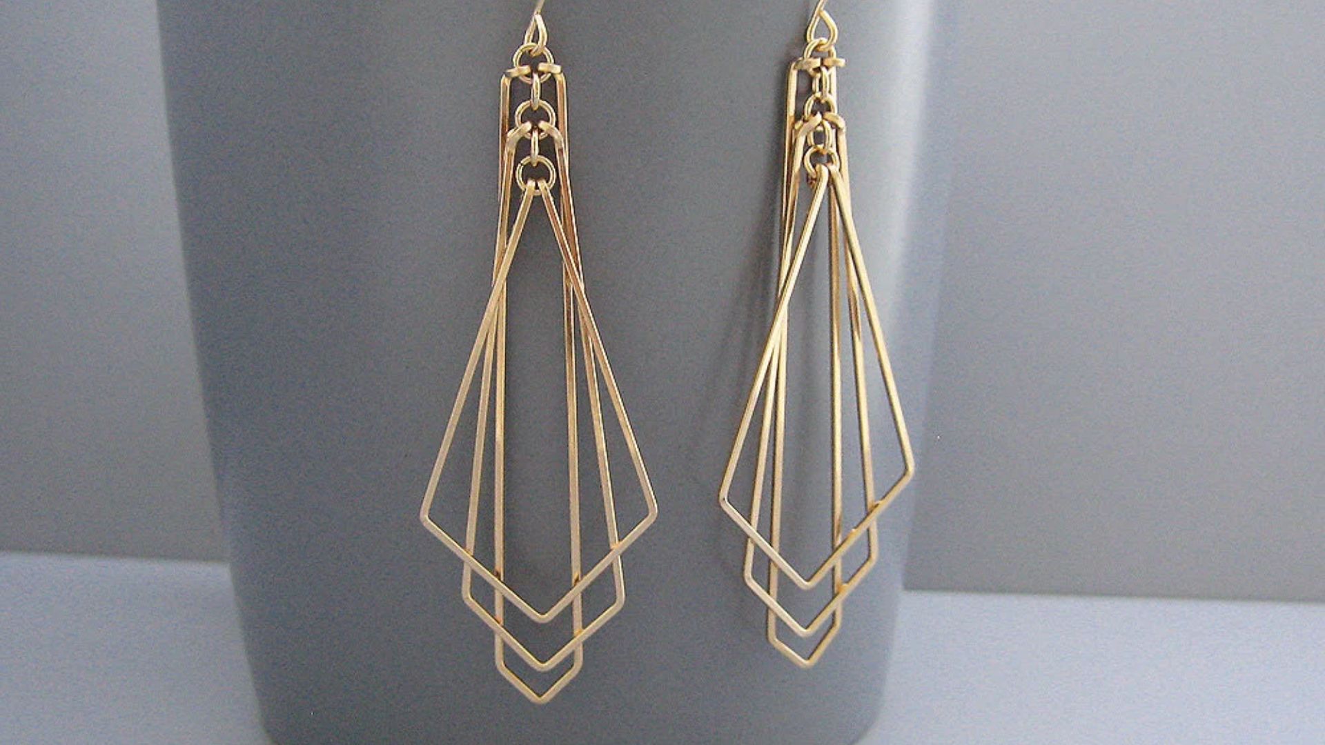 Art Deco Earrings Gold Geometric Earrings Nickel