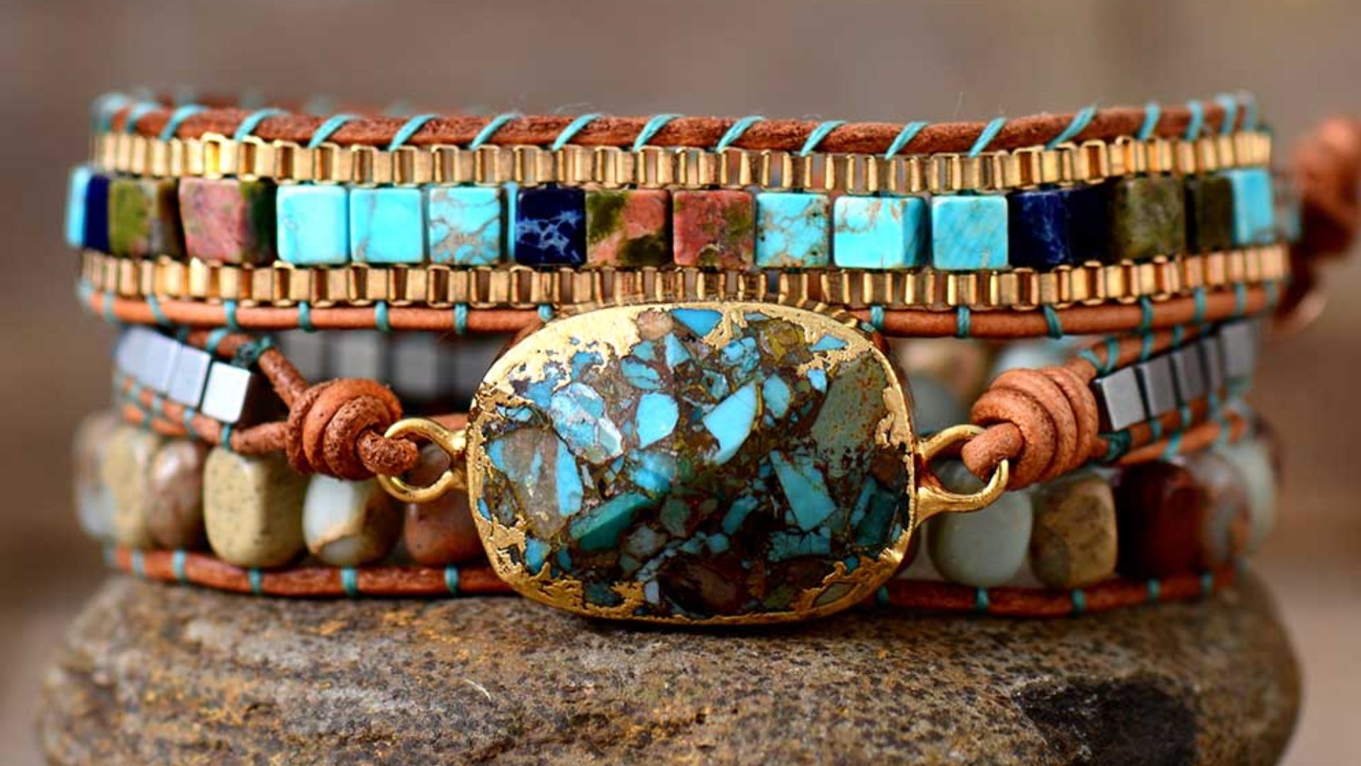 Jasper Charm & Beads Wrap Bracelet