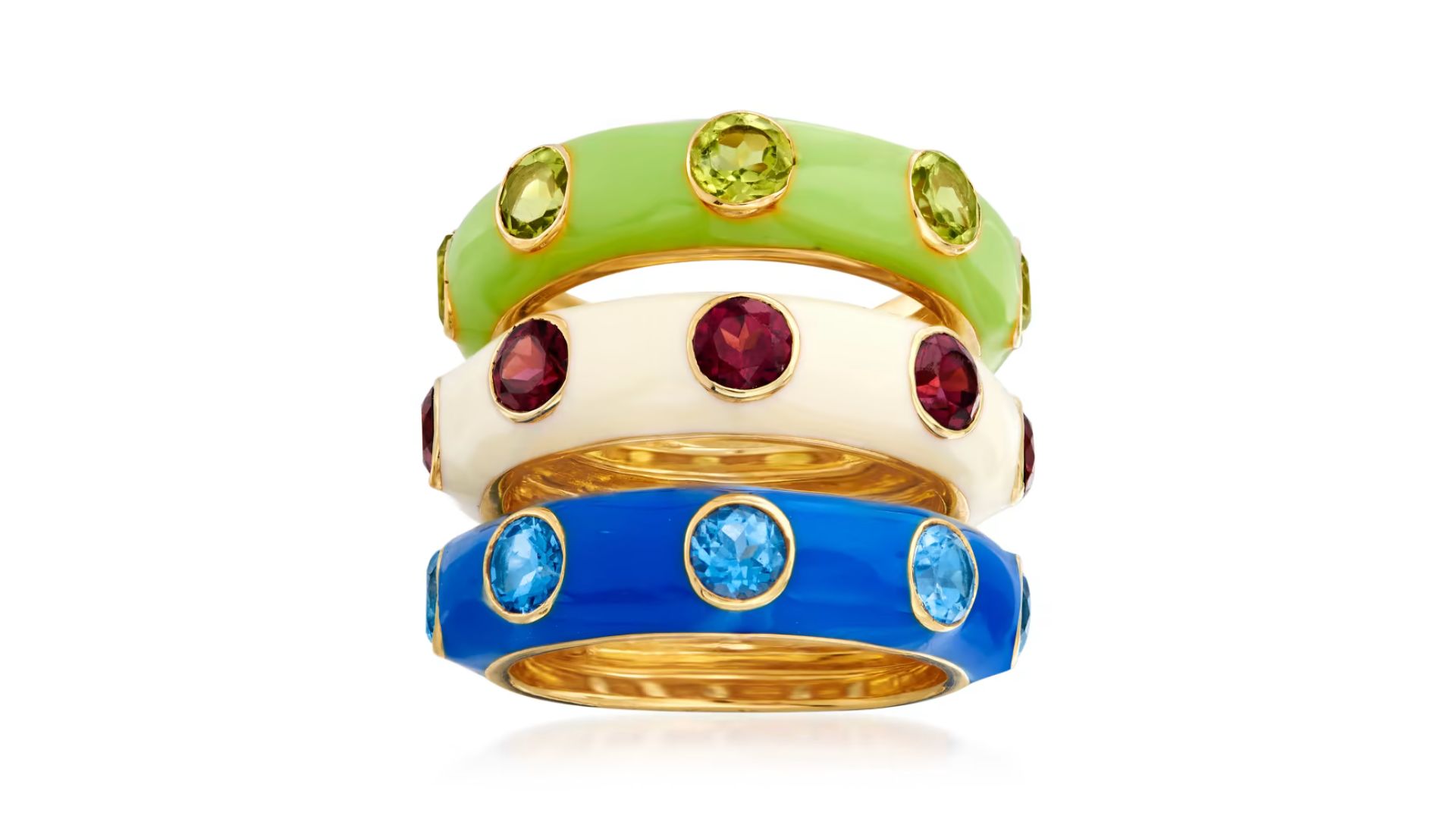 Three Different Color Of Rings With Unique Stones