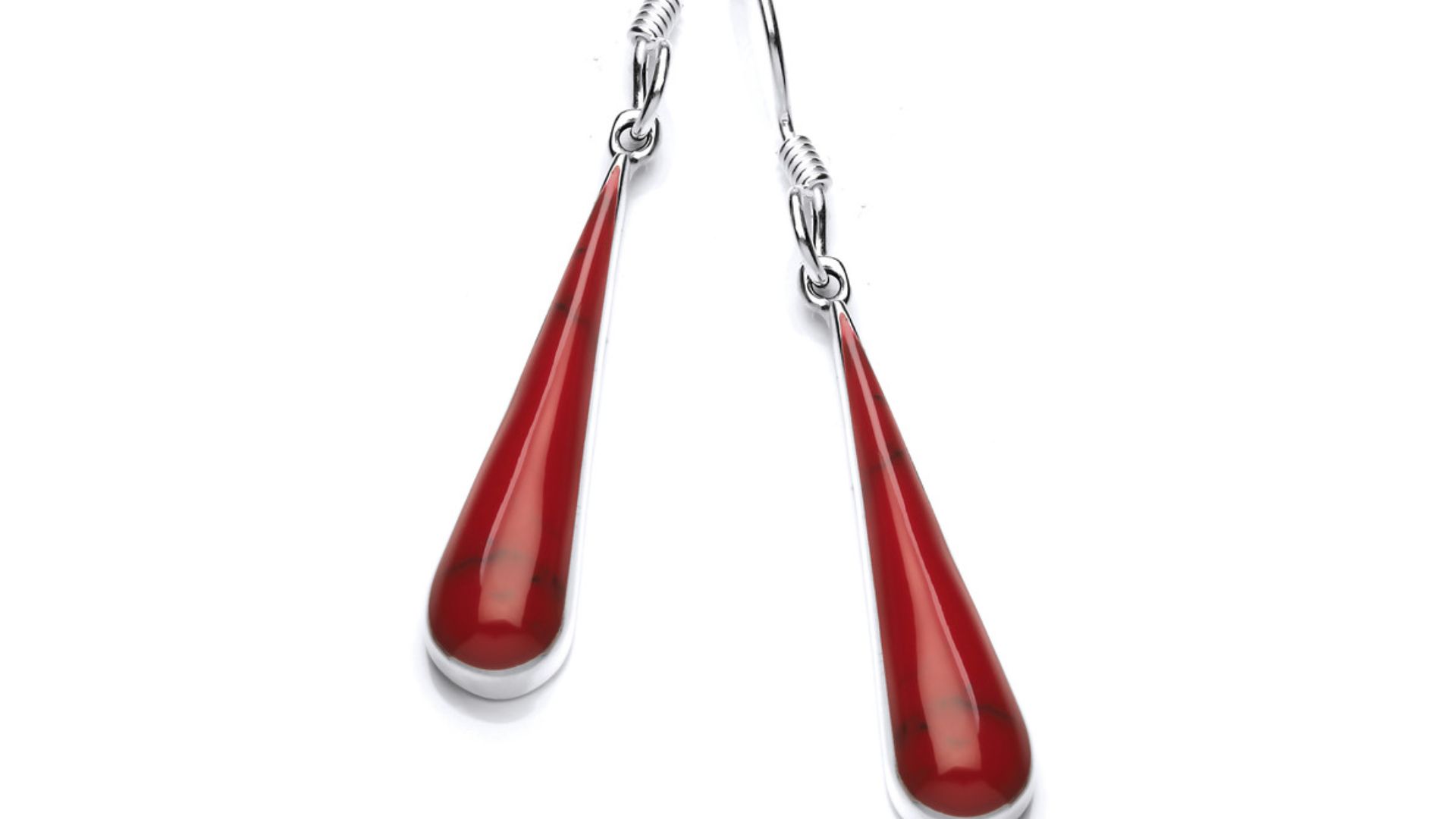 Silver & Red Jasper Teardrop Earrings 
