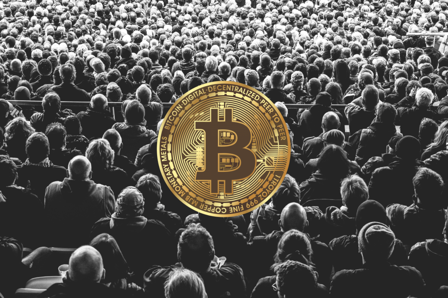 A mob displaying the Bitcoin logo