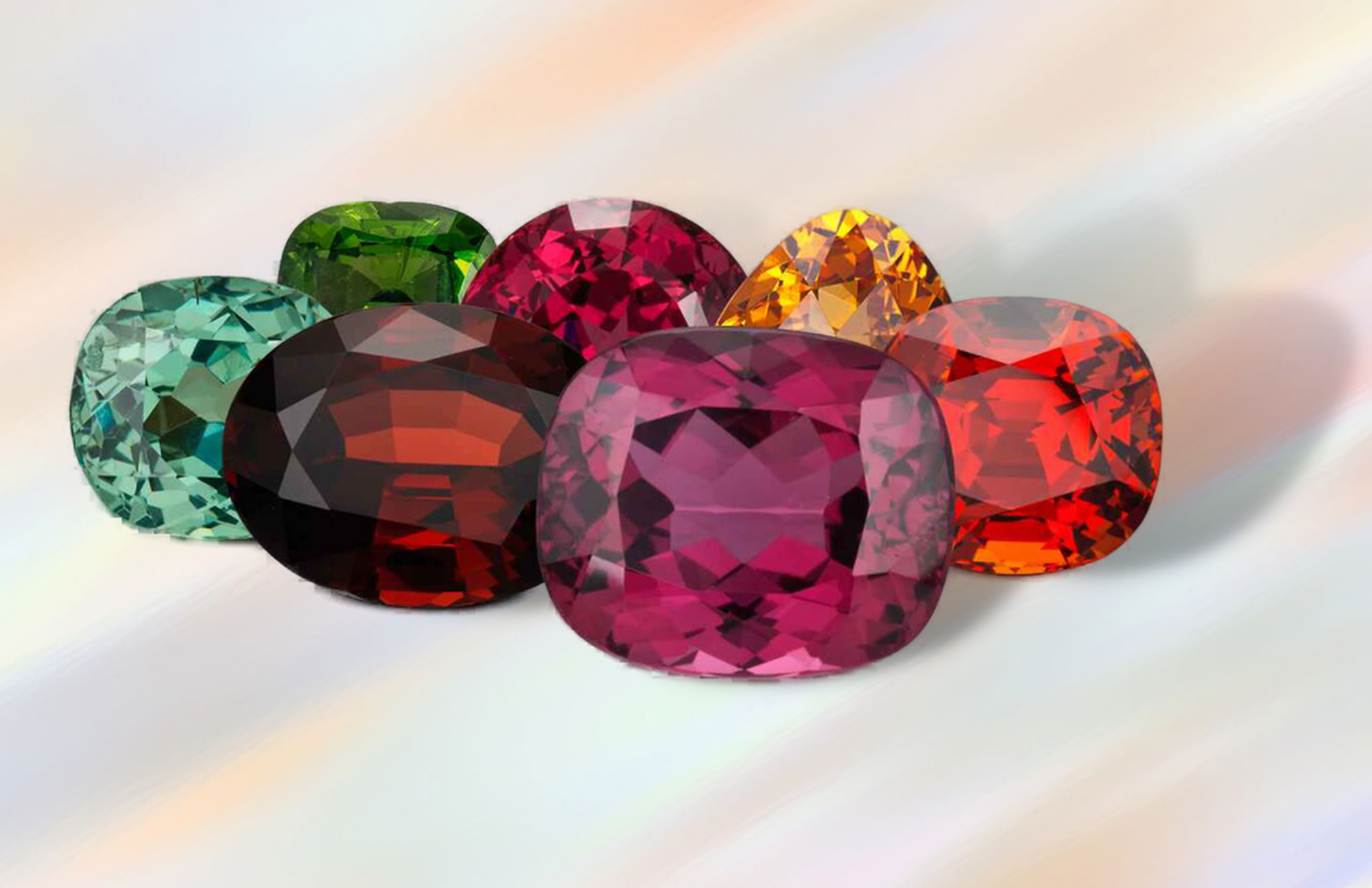 Different colors and shapes of garnet