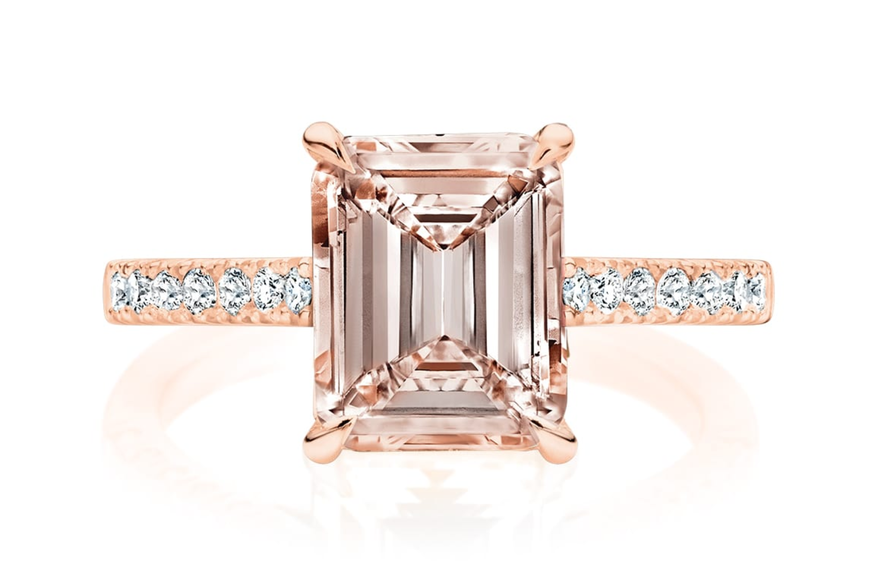 A diamond ring with an emerald cut