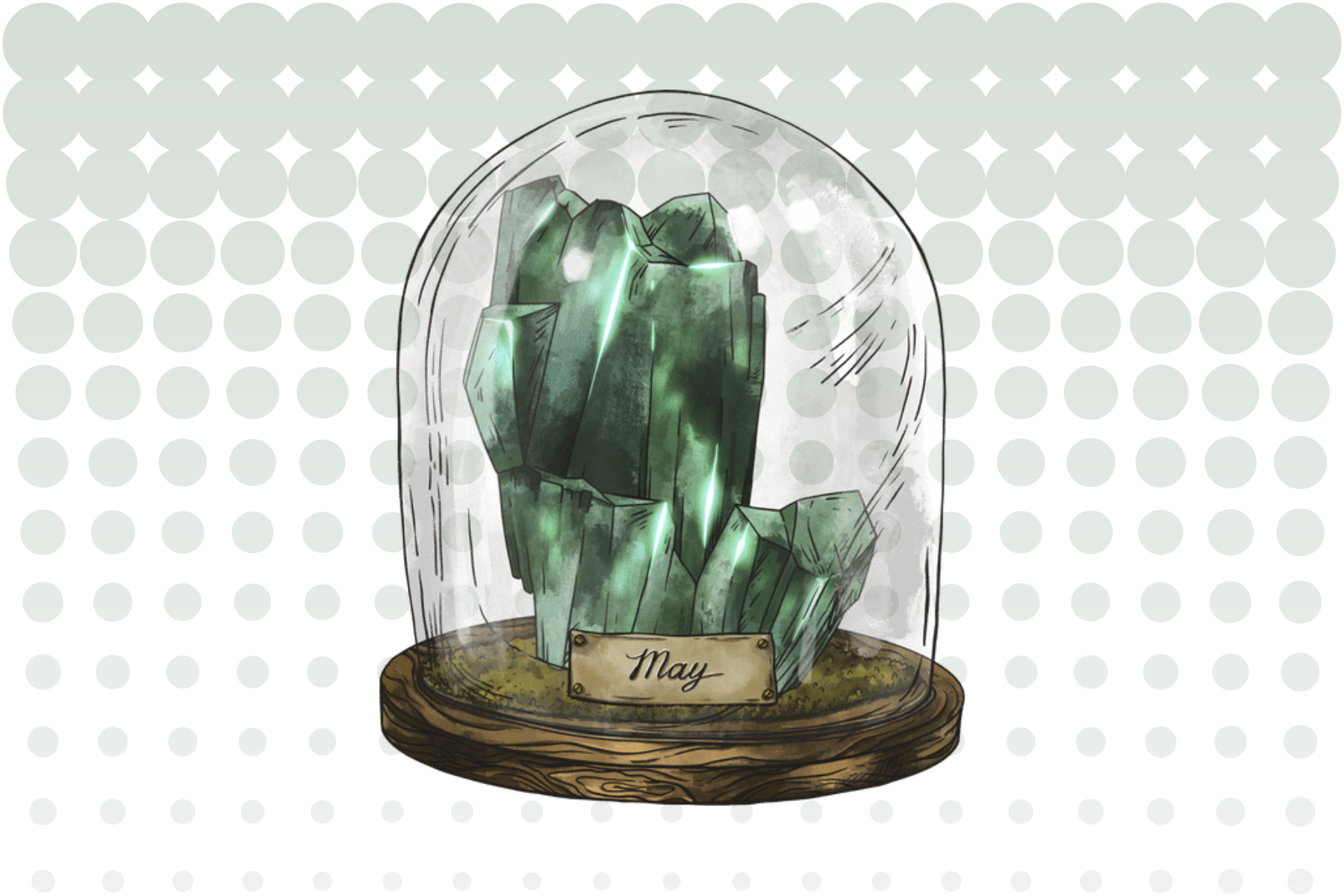 Emerald stone inside a glass jar