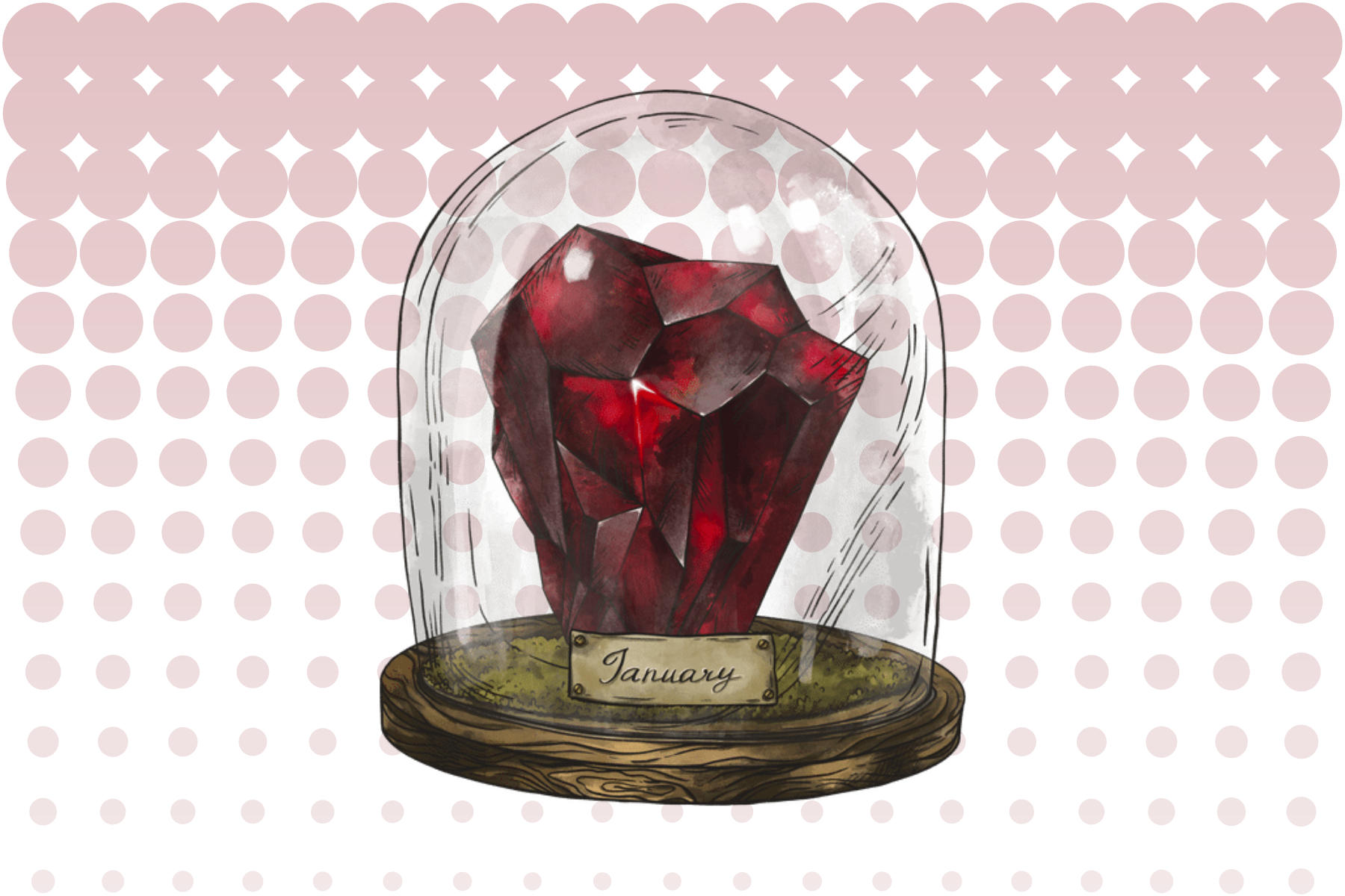 Garnet stone inside a glass jar