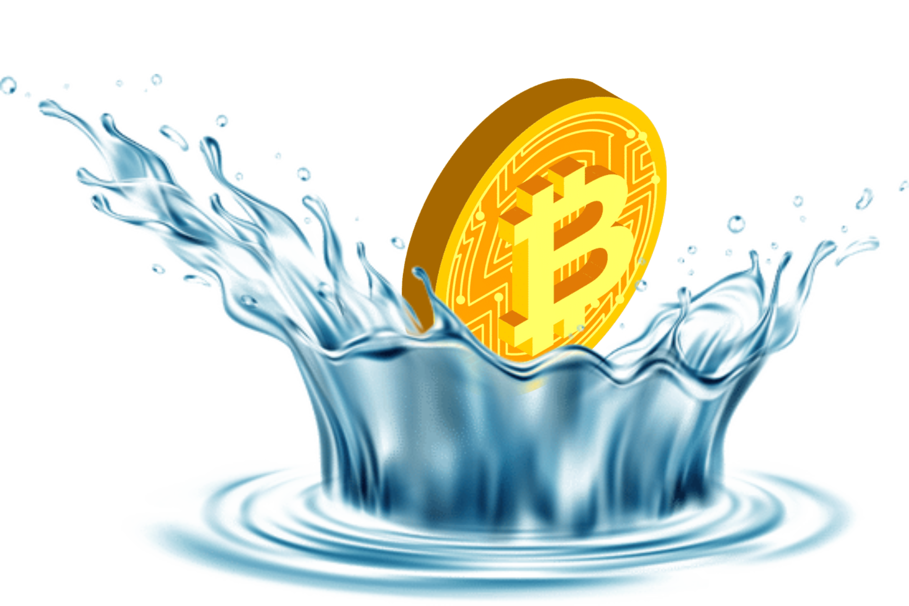 A Bitcoin floating on water