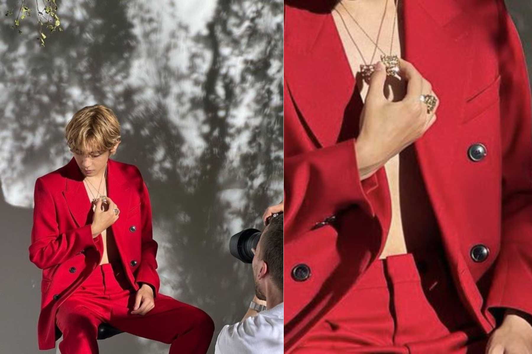V's photoshoot with Cartier necklace