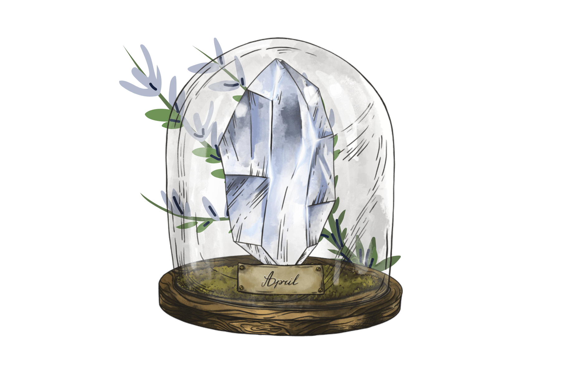 Diamond in a glass jar with leaves on the outside