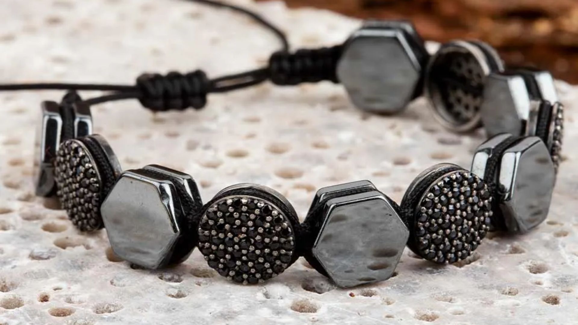 Black Zircon Adjustable Beaded Bracelet
