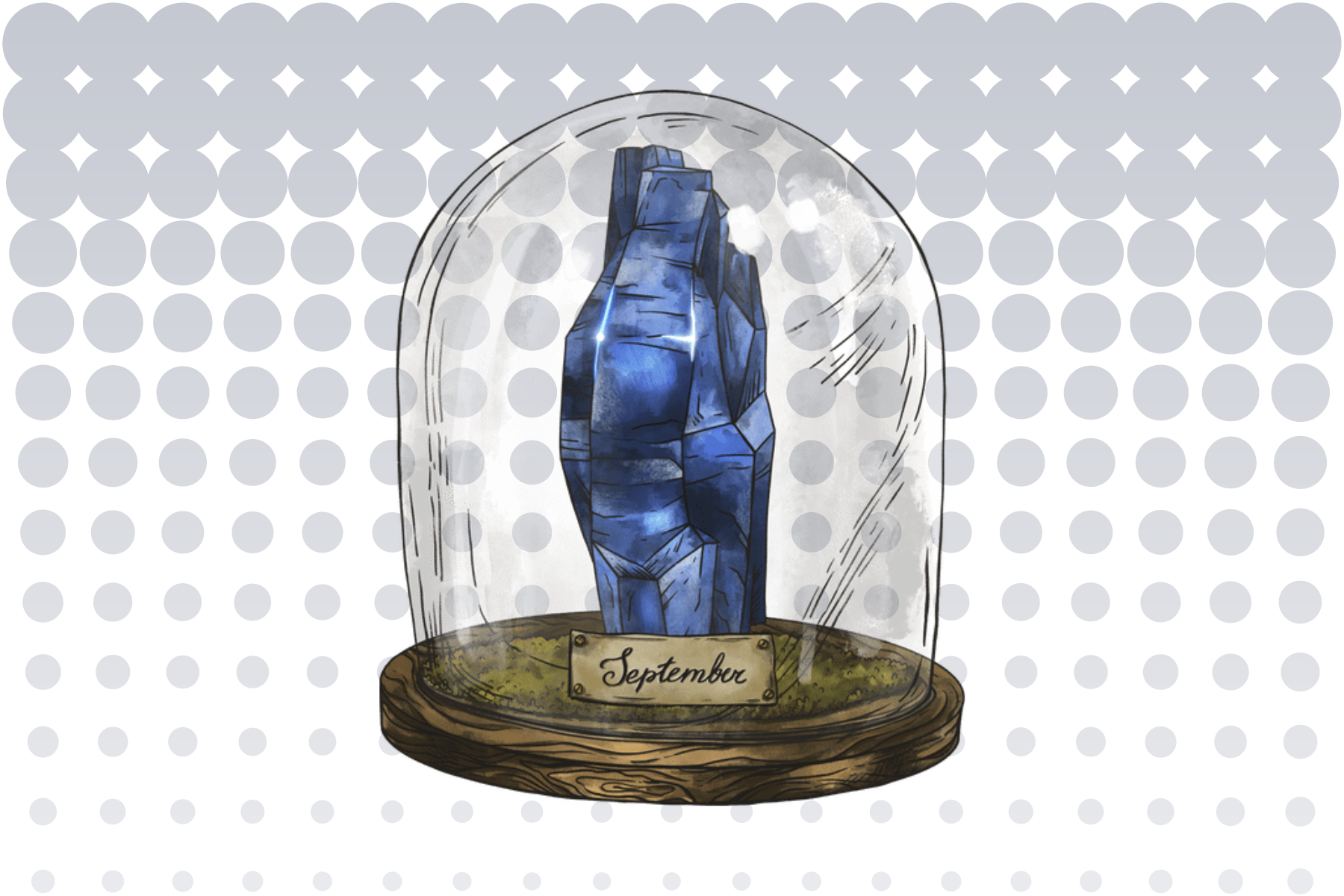 Sapphire stone inside a glass jar