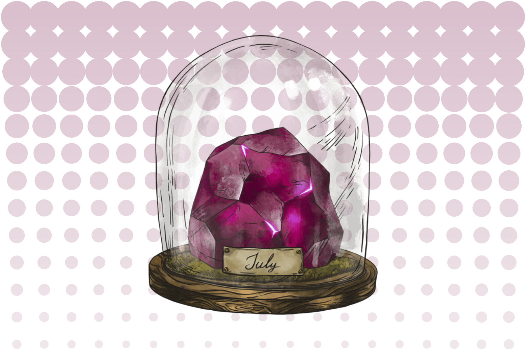 Ruby stone inside a glass jar