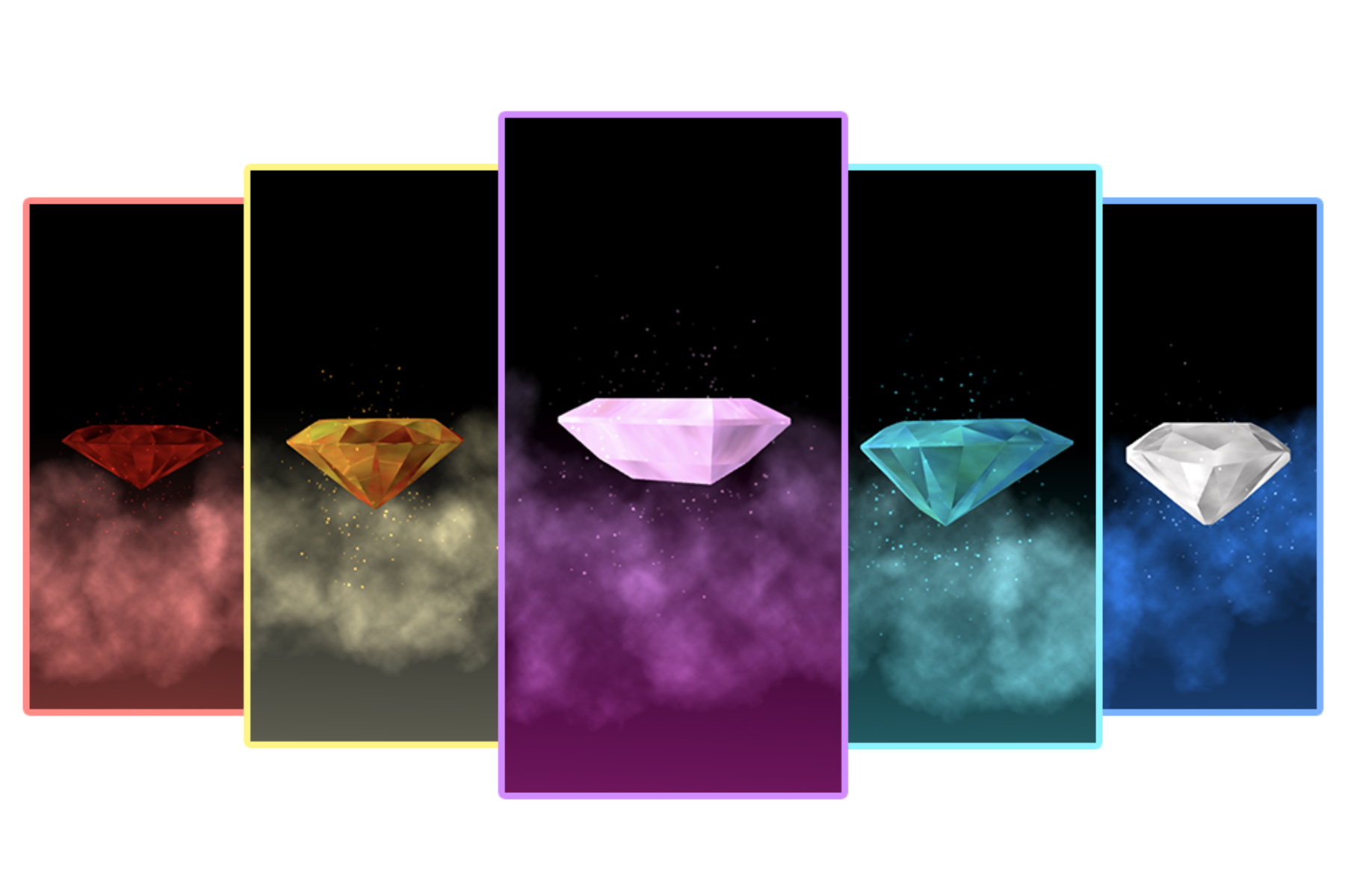 Five different colored gems