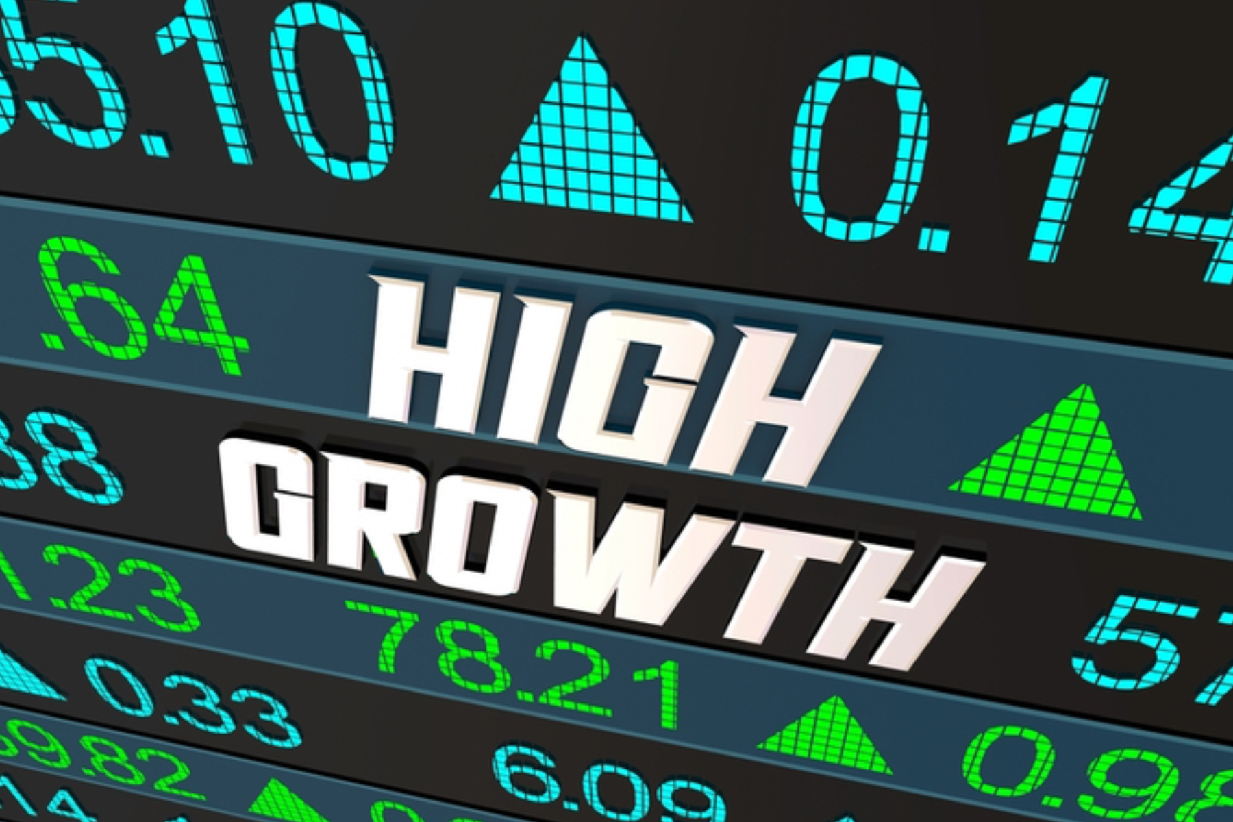 The words "High Growth" in the center, surrounded by large numbers and percentages