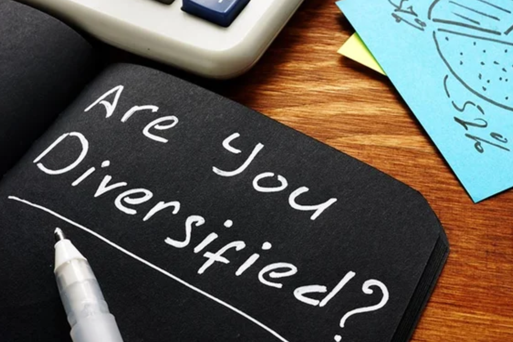 A black notebook with the words "Are You Diversified?" written on the cover