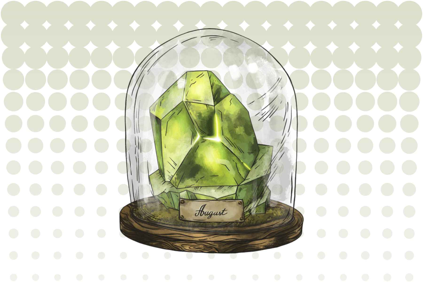 Peridot stone inside a glass jar