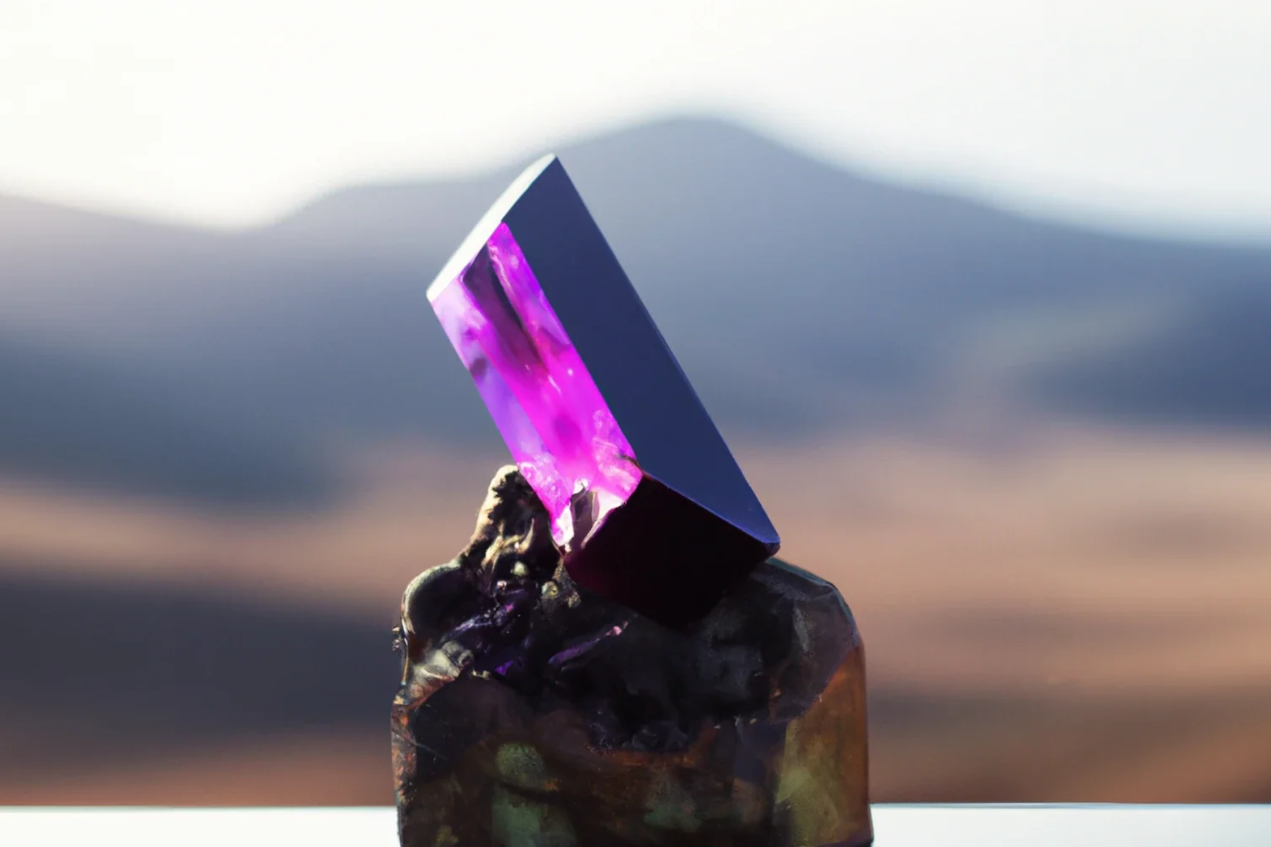 An amethyst sticking to its host rock