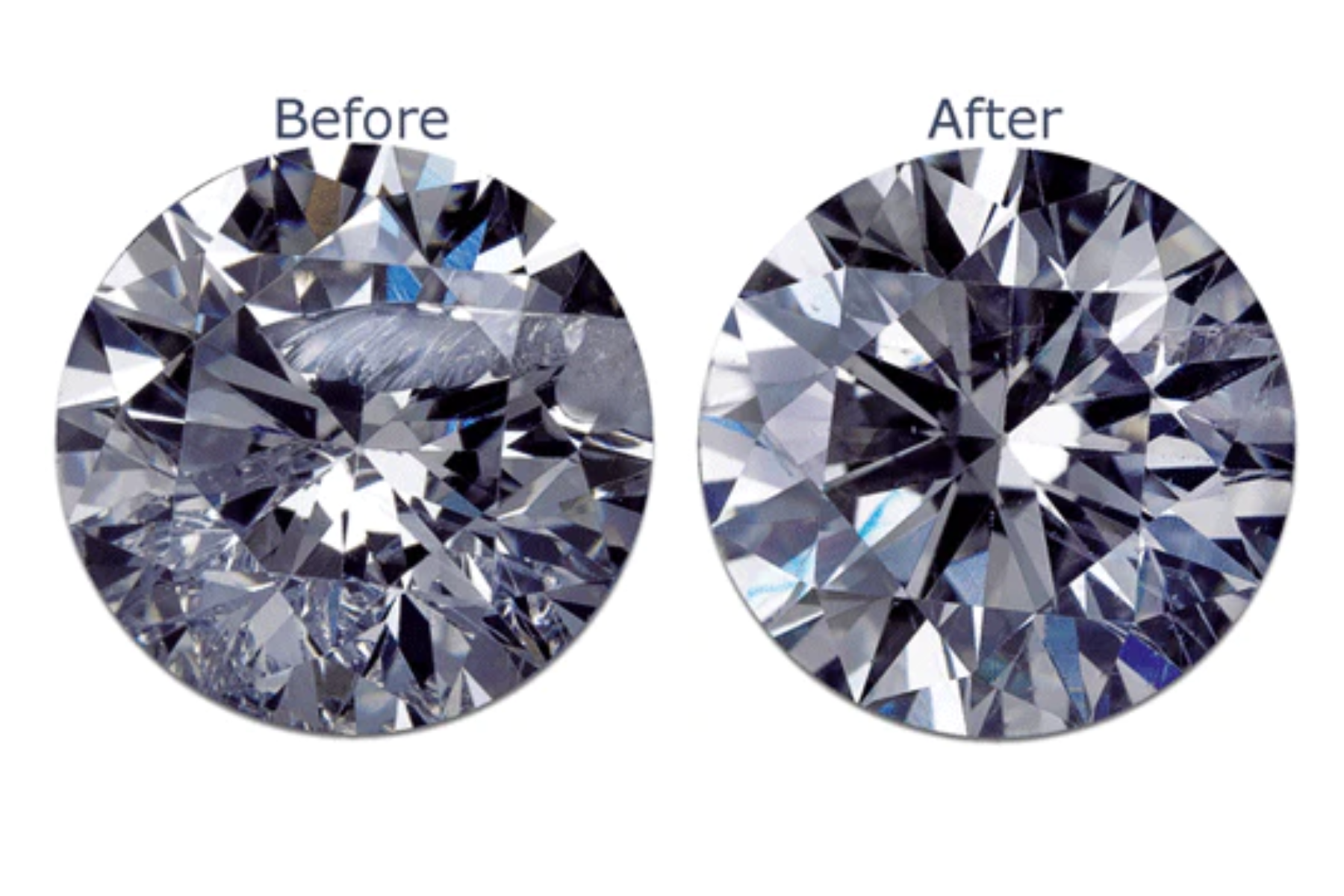 The photo of natural diamond on the left corner and treated diamond on the right corner