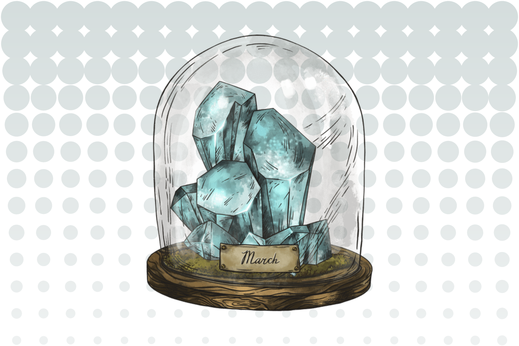 Aquamarine stone inside a glass jar