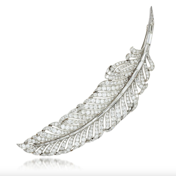 Diamond feather brooch