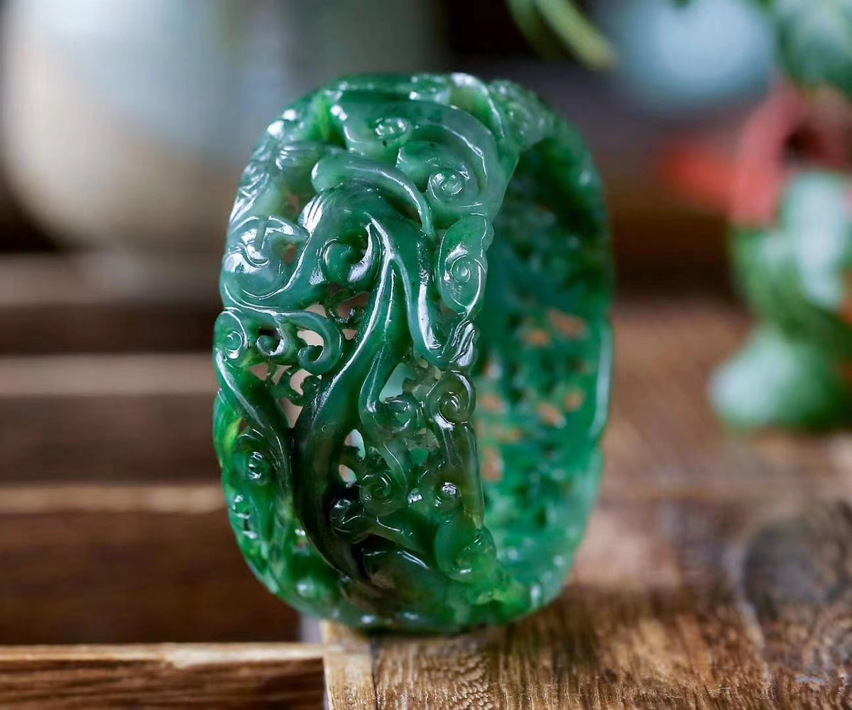 Hand carved Natural Green Jade Bangle