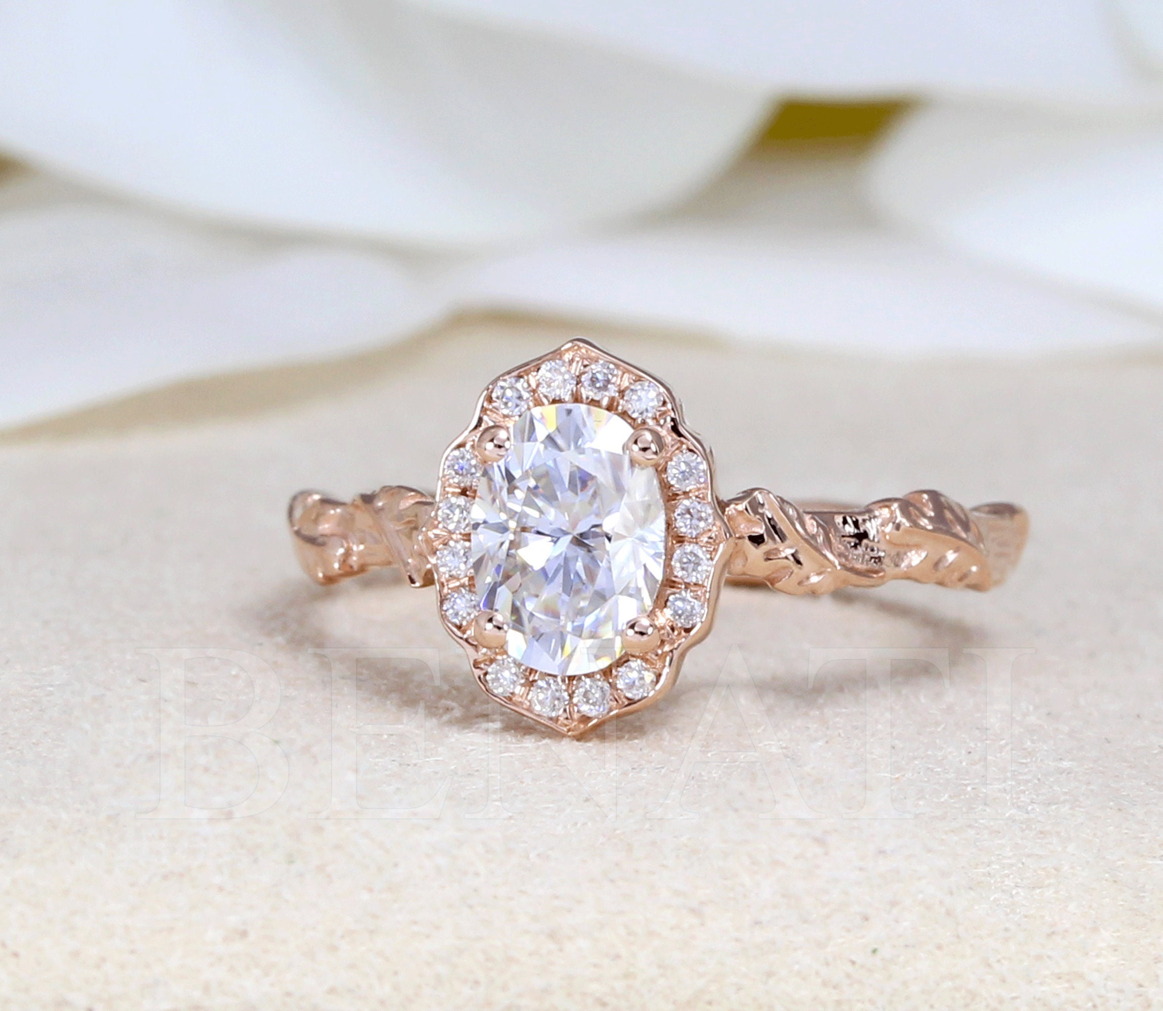 Vintage Moissanite Engagement Ring Rose Gold wedding Ring