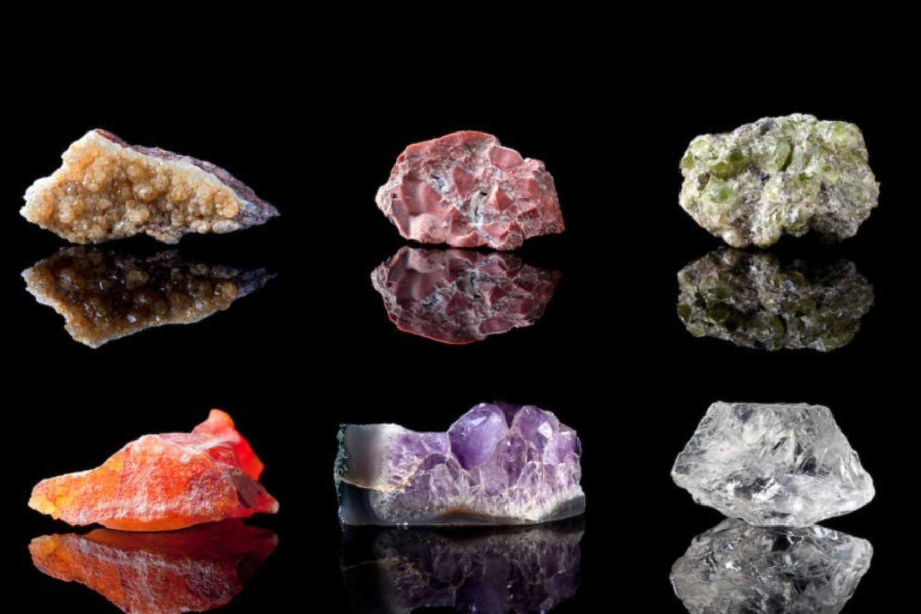 Six uncut gemstones