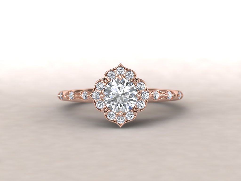 Custom Made Vintage Style Rose Gold and Diamond Ring