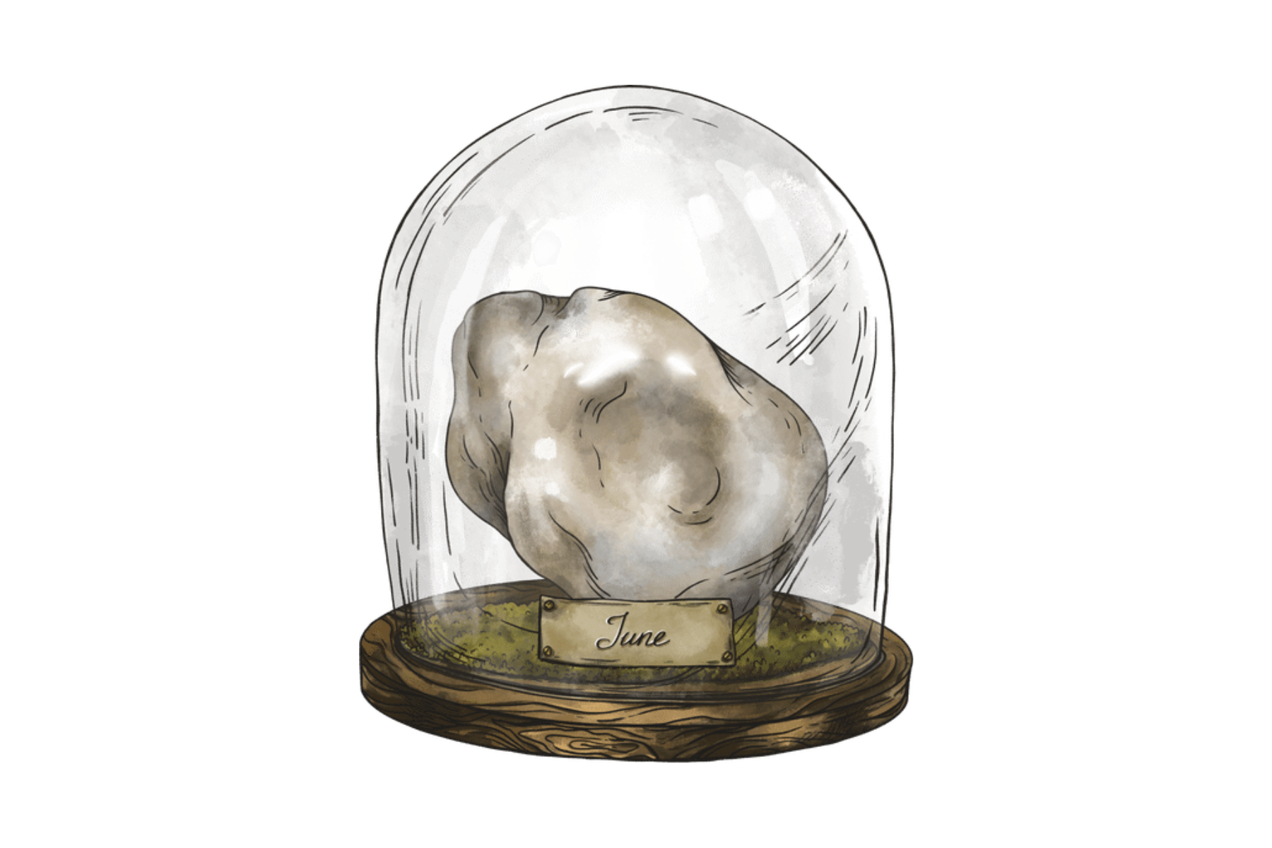 A glass jar with a pearl birthstone