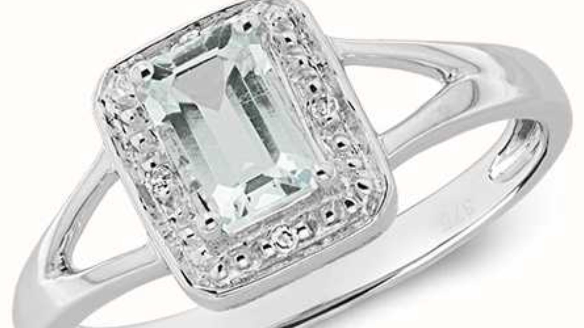 James Moore 9k White Gold Diamond Aquamarine Ring 