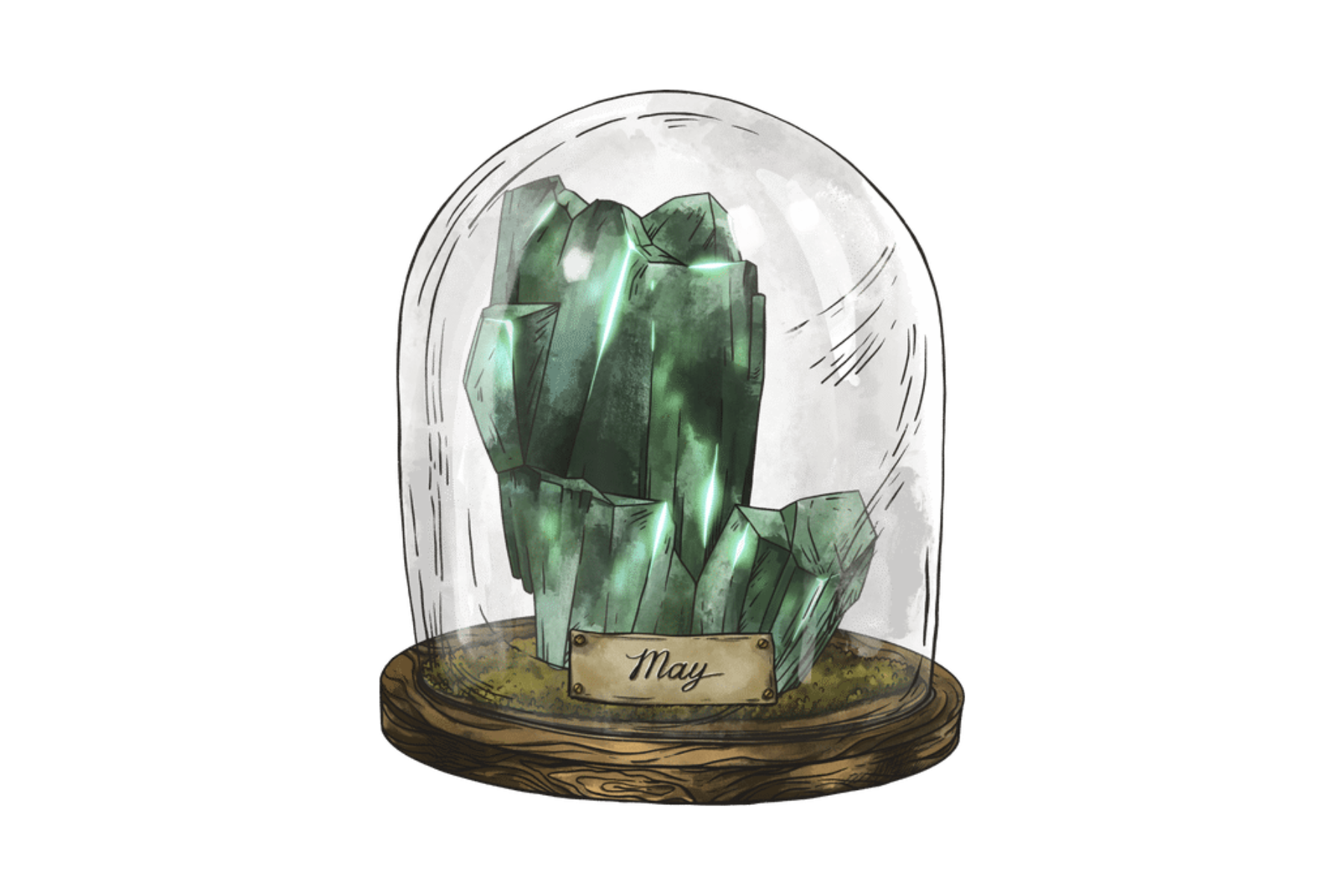 A glass jar with an Emerald birthstone