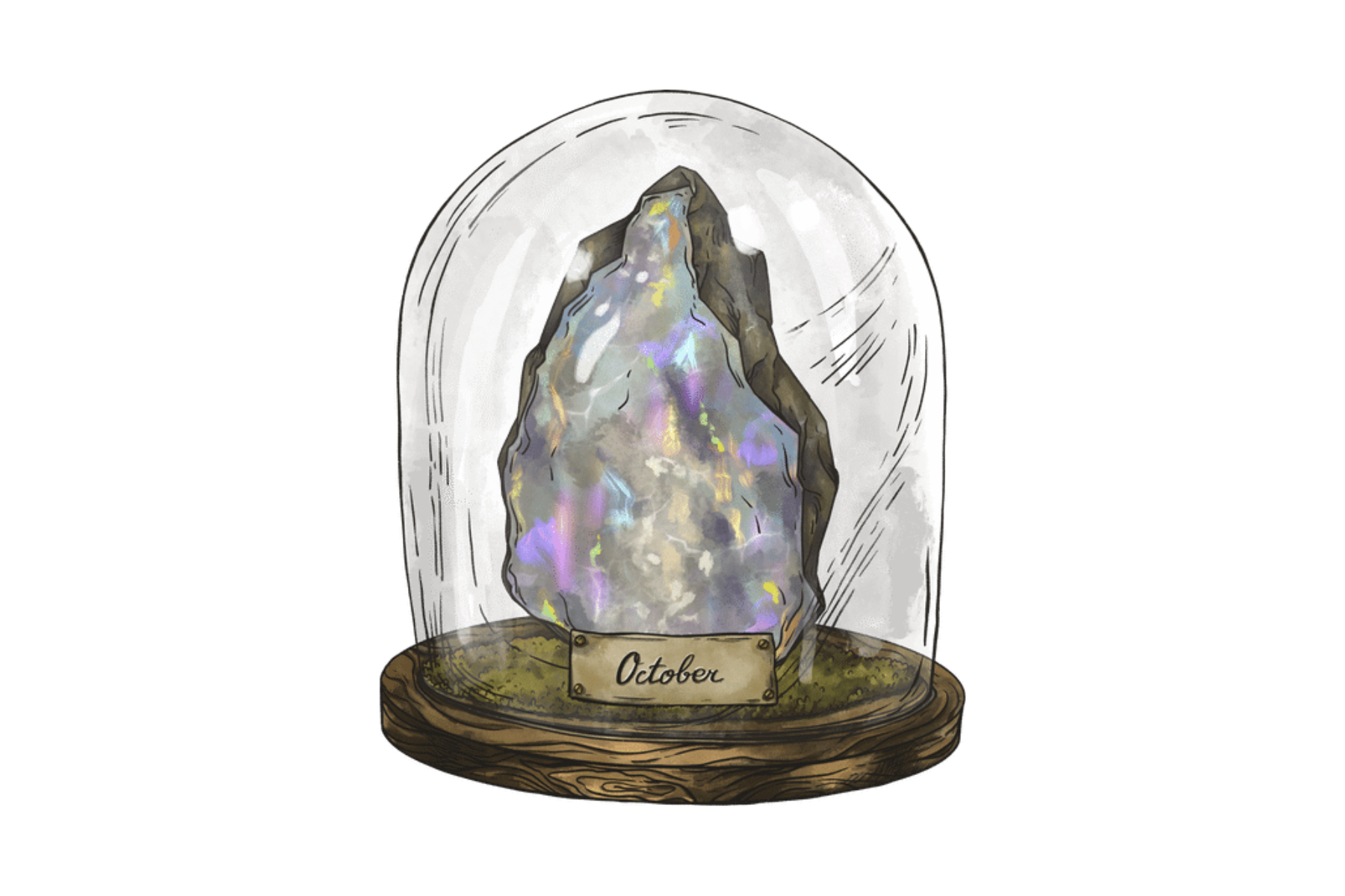 A glass jar with an Opal birthstone