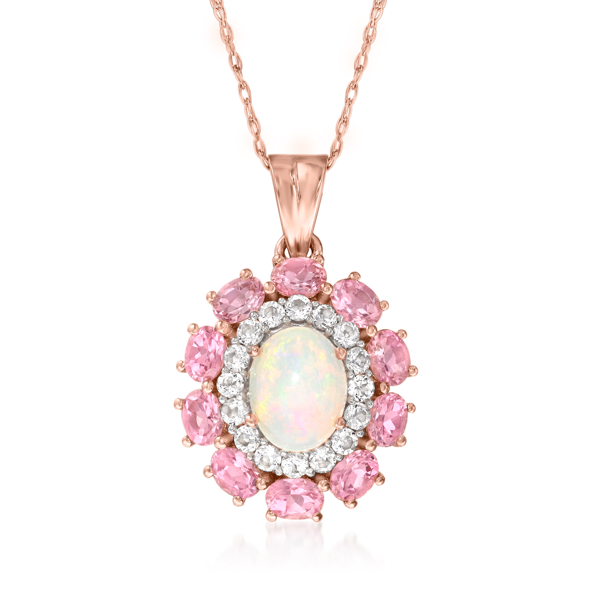Opal and 2.50 ct. t.w. Pink Tourmaline Pendant Necklace