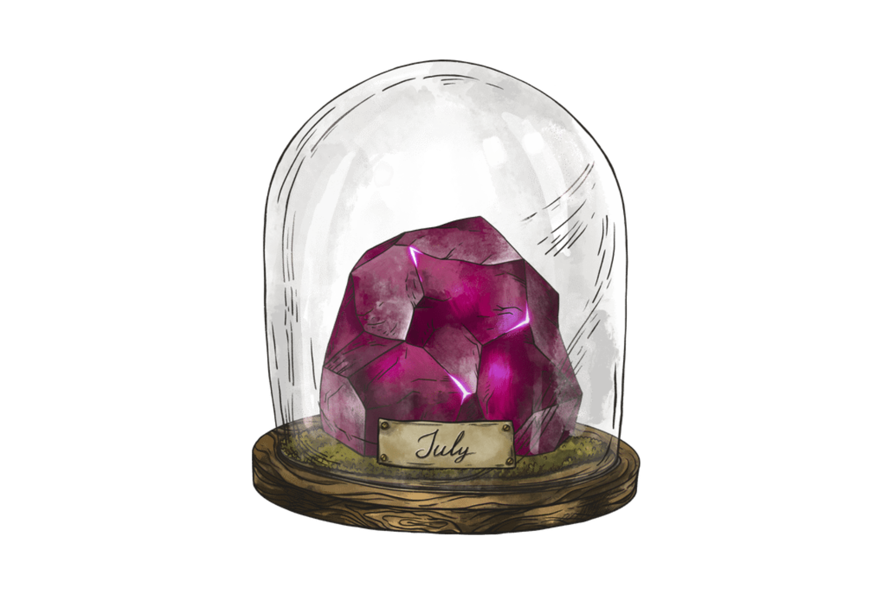 A glass jar with a Ruby birthstone