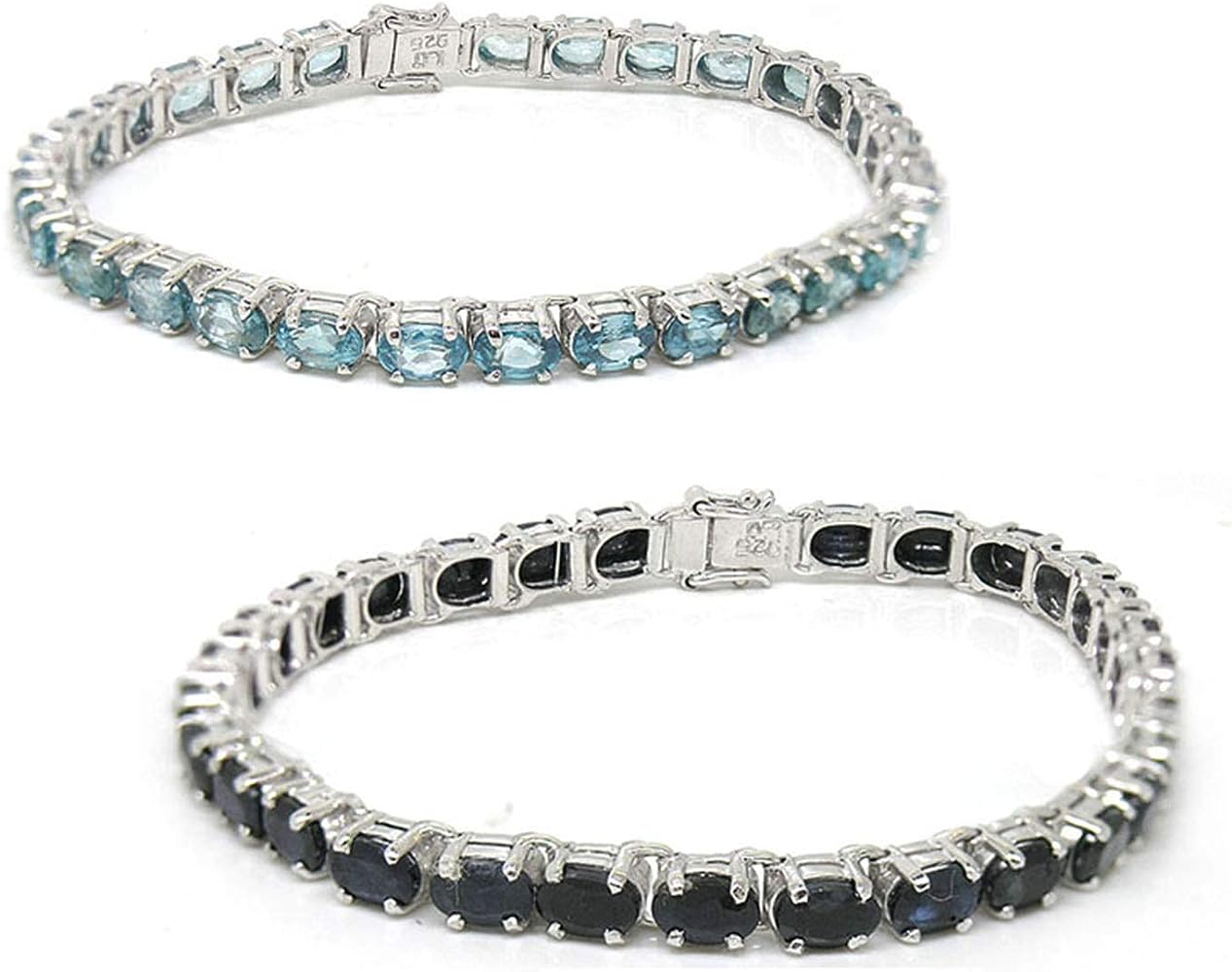 De Buman Sterling Silver Natural Blue Zircon or Sapphire Bracelet