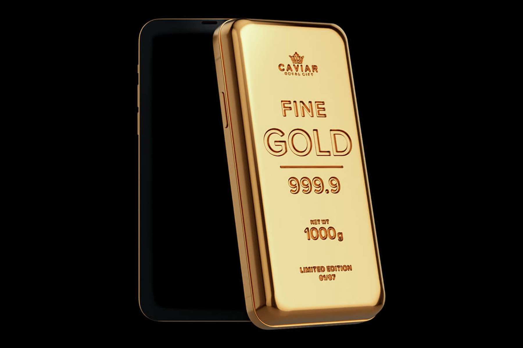 A gold bar leaning against a phone