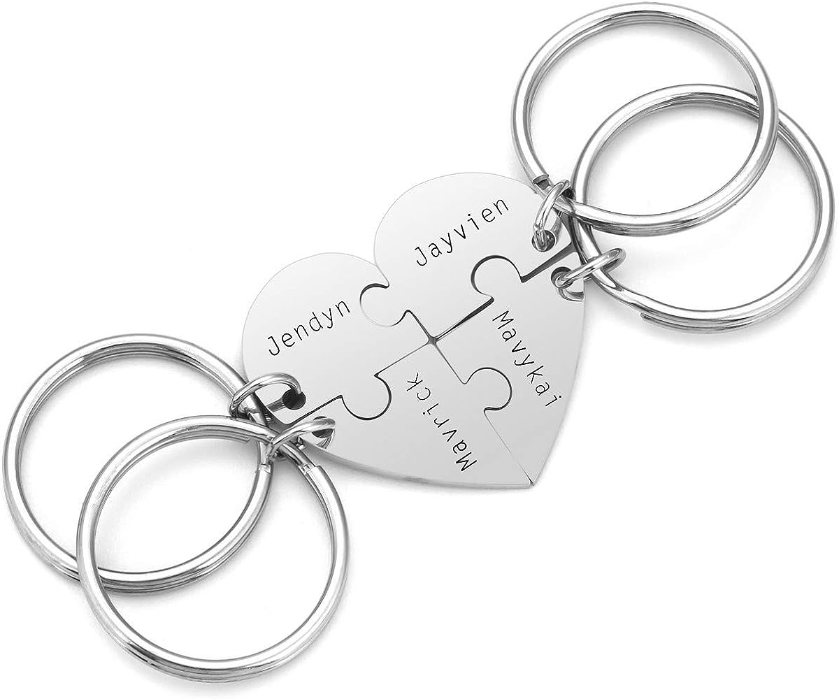 PiercingJ 4pcs Personalized Custom Initial Name Heart Puzzle Matching keychain