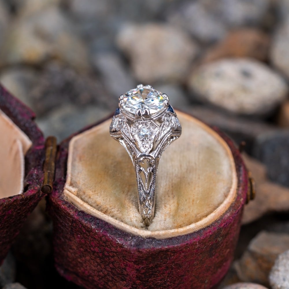 Transitional Cut Diamond Antique Filigree Engagement Ring