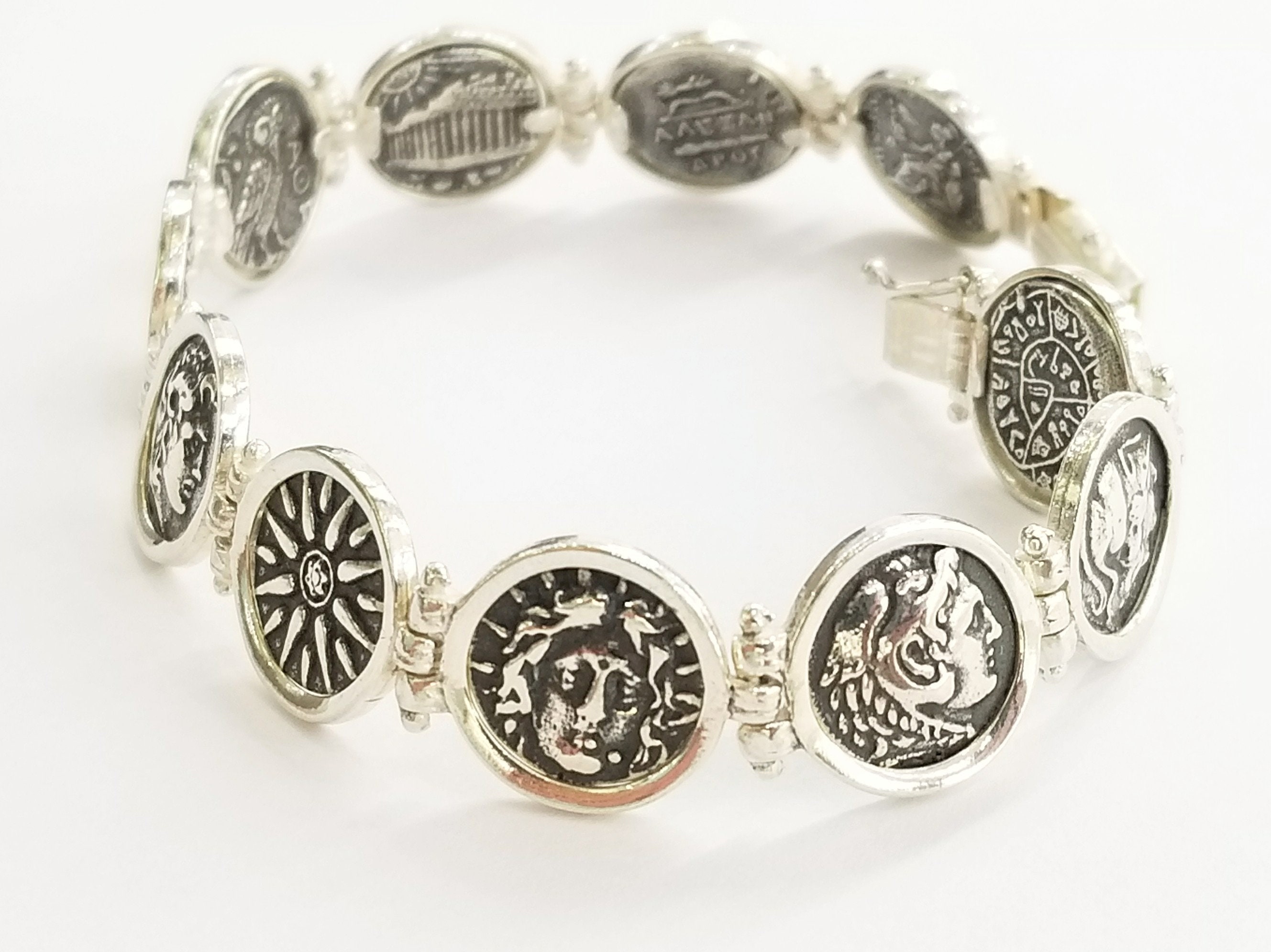 Silver Coin Bracelet Ancient Greek Coin Replica Bracelet