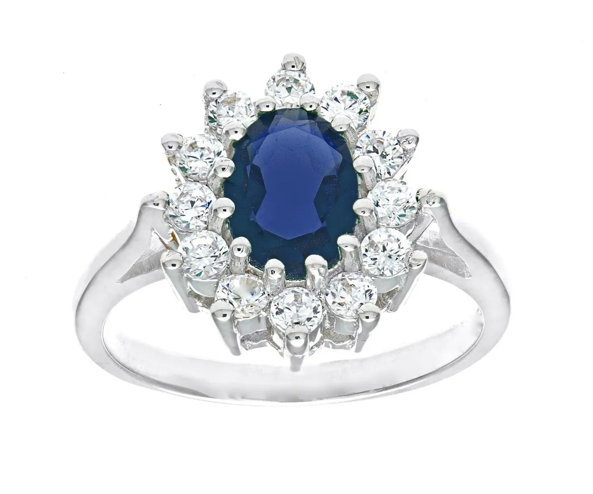Sterling Silver Blue Sapphire Cluster Ring