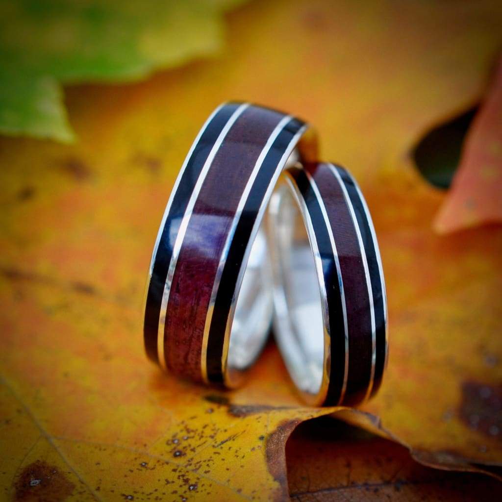 Purple Heart Black Coyol Wood Inlay Ring