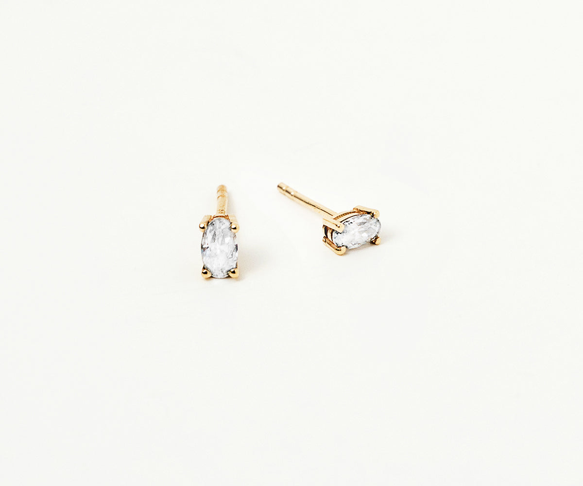 Solitaire Oval Birthstone Stud Earrings in 14K Gold