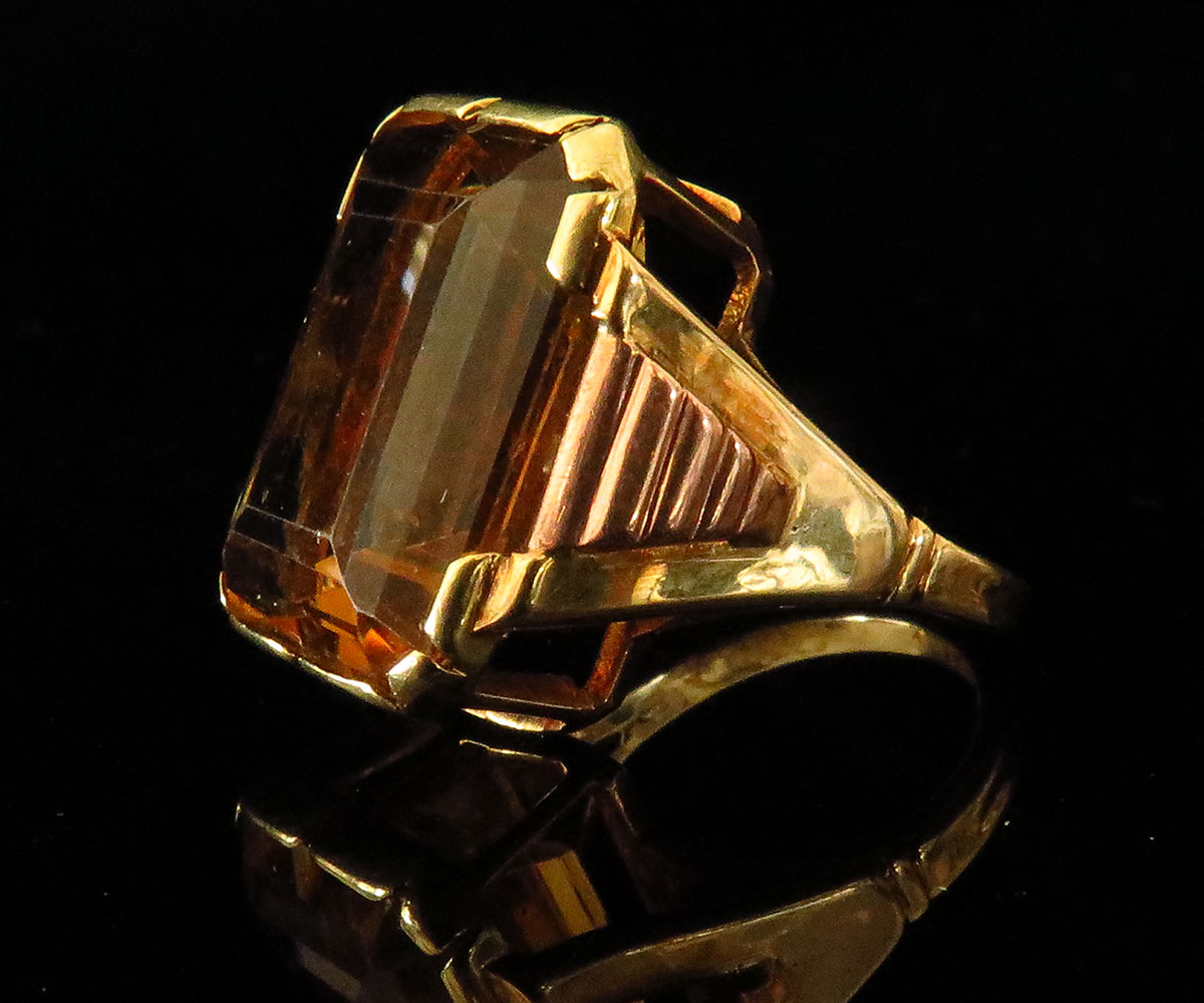 Deco Austrian Two Tone Gold Citrine Ring