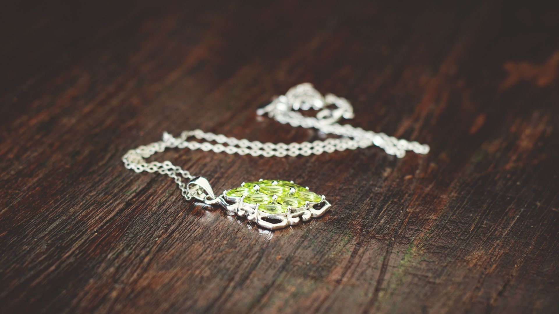 Silver Necklace With Green Gemstone