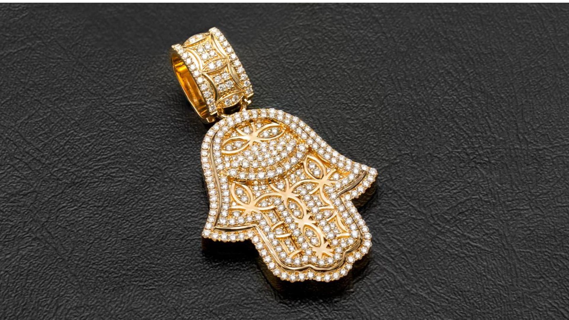 14K Yellow Gold Hamsa Hand & Eye Diamond Pendant