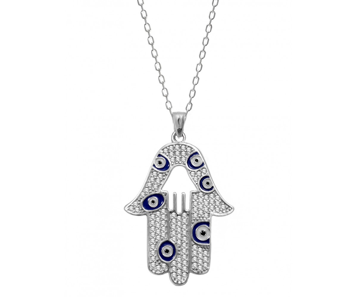 Hamsa Hand Necklace with Multi Lucky Eye